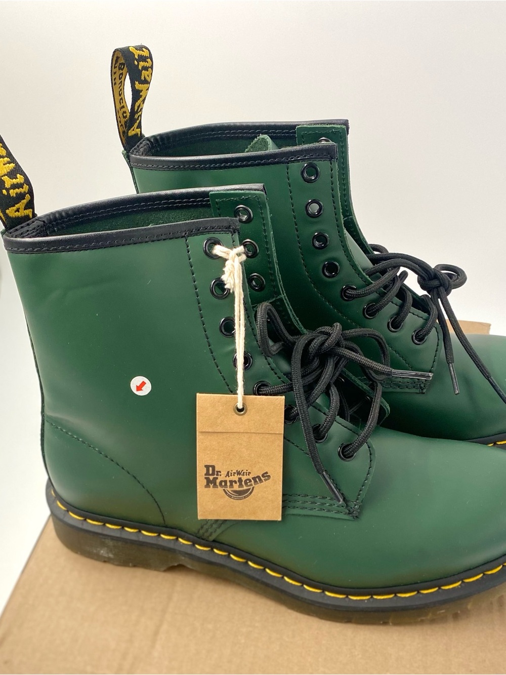 Dr. Marten’s 1460 Green Lace-Up Leather Boots w/ Yellow Stitching, Size 10 Men’s